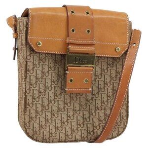 Authentic Christian Dior Trotter Canvas Shoulder Bag Brown Gold